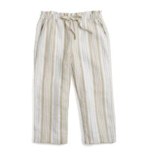 Chicos Striped Linen Straight Crop Pants Natural Beige White Chico's Small New